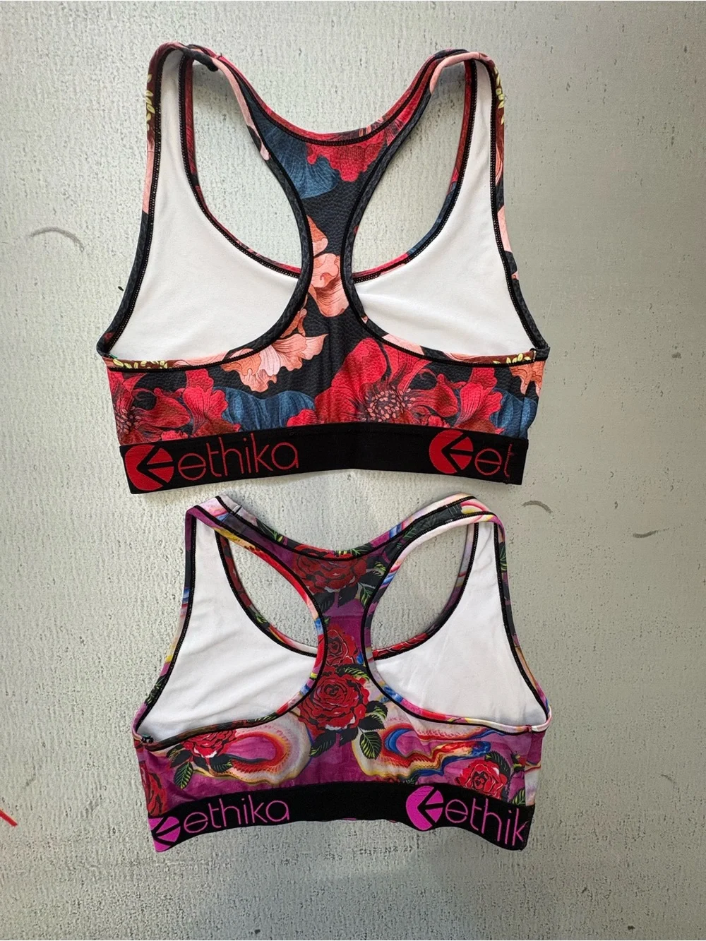 2 Ethika Women's Floral Racerback Sports Bra - Pink Multi